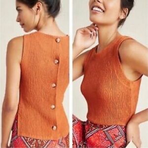 Anthropologie Mountak Textured Tank Top Back Button Burnt Orange Sz L